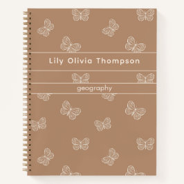 Boho-Schmetterling-Muster Schulmädchen Name Tan Br Notizbuch
