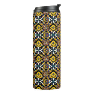 Boho-Schmetterling und Sonnenblumenmuster auf Schw Thermosbecher