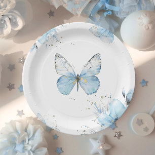 Boho-Schmetterling Wildblumen Blumen Blau Babypart Pappteller