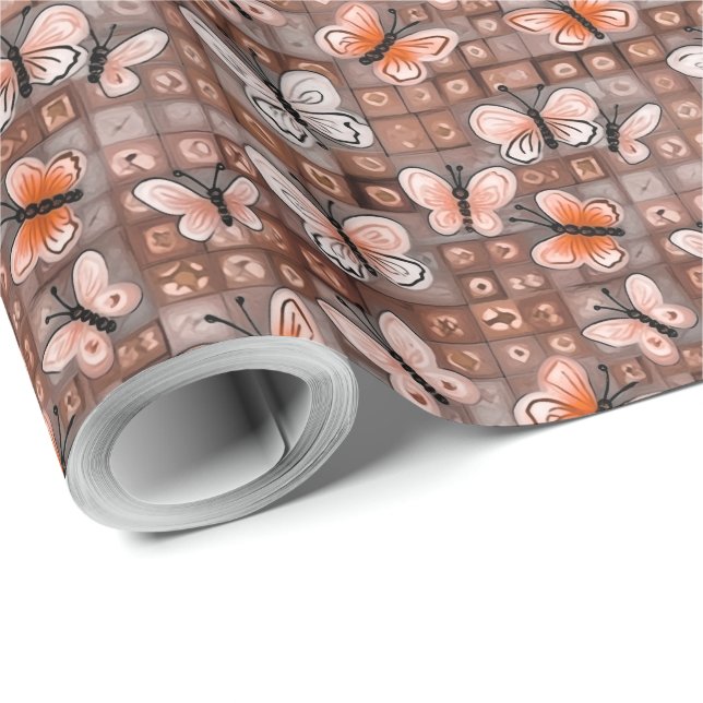 Boho-Schmetterlinge Boho-Stil-Muster Geschenkpapier (Rolleneckpunkt)
