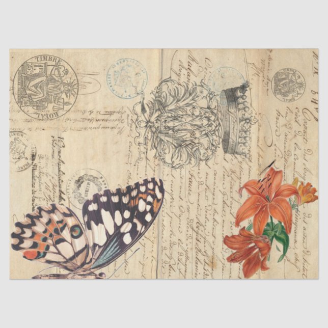 Boho Schmetterlings-Recht Decoupage Blatt Seidenpapier (Vorderseite)