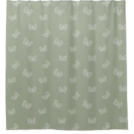 Boho-Schmetterlingsmuster neutrales modern Sagegrü Duschvorhang