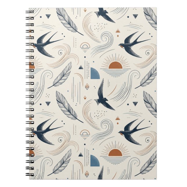 Boho Schwalbe & Sonnennotebook Notizblock (Vorderseite)