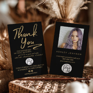 Boho Schwarz-Gold-Schriftzug-Foto-Dankeschön-Logo Visitenkarte
