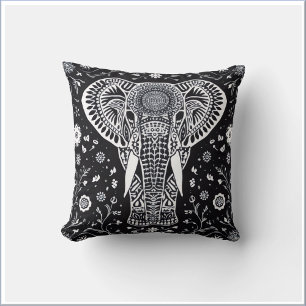 Boho Schwarz-Weiß-Batik-Elefant Kissen