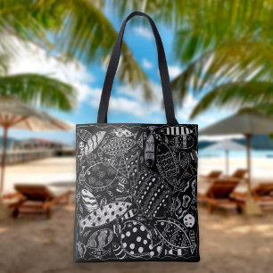 Boho Schwarz-Weiß-Dekorativer Fischmuster Tasche