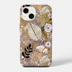 Boho Schwarz Weiß Gold Pfirsich Linienzeichnung Bl iPhone 14 Hülle