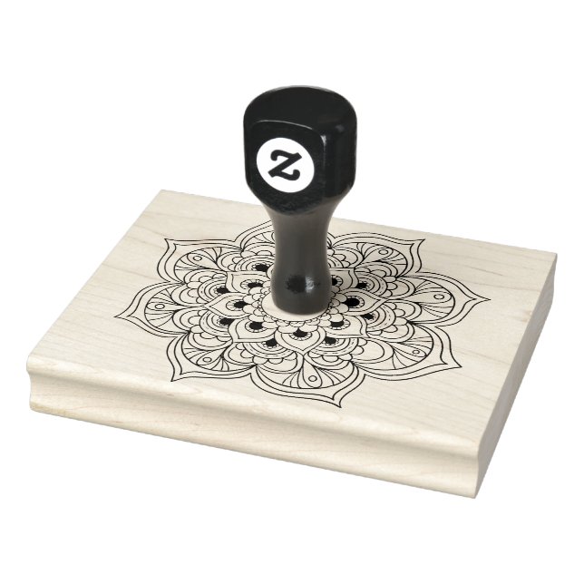 Boho Schwarz-weiße Mandala Blütenfarbe Gummistempel (Stempel)