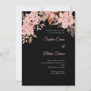 Boho-Schwarze Florale Winter-Schwarze Hochzeit Einladung