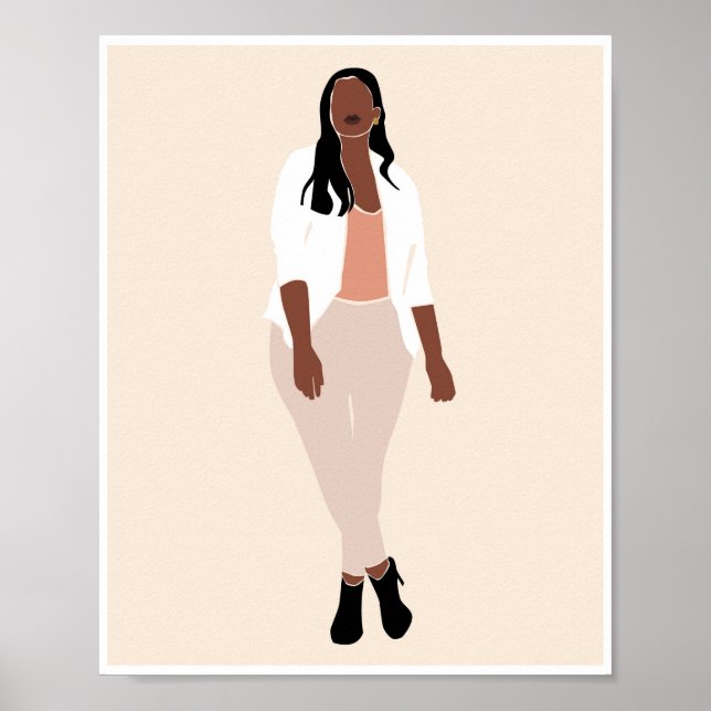 Boho Schwarze Frau Weißer Blazer Modekunst Poster (Vorne)