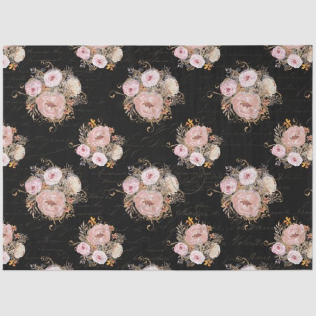 BOHO Script Ephemera Floral Watercolor Decoupage T Seidenpapier (Vorderseite)