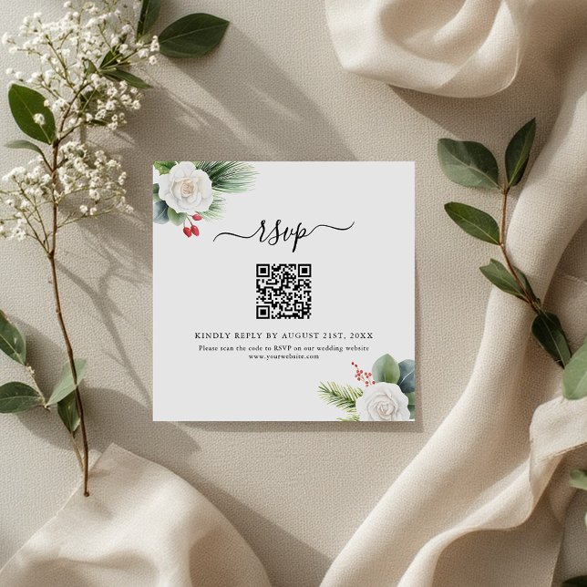 Boho Script Greenery QR Code Mariage Cartes RSVP (Créateur téléchargé)