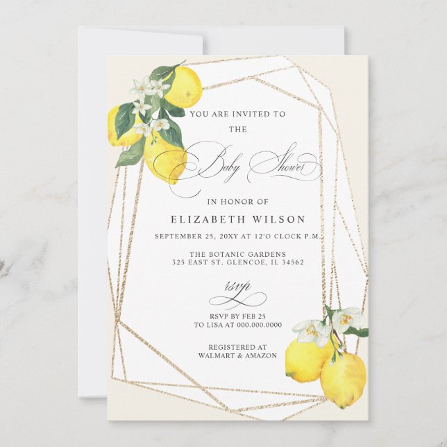 Boho Script Lemon Citrus Summer Baby Dusche Einladung (Vorderseite)