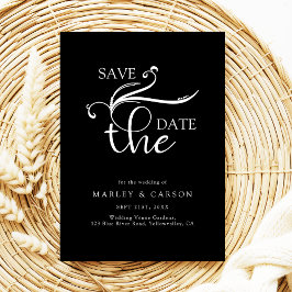 Boho Script Minimalistisch Black Wedding Save The Date