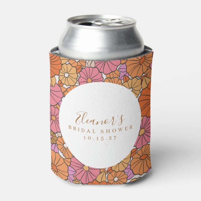 Boho Script Ochre Pink Floral Brautparty Custom Dosenkühler (Kanne Vorderseite)