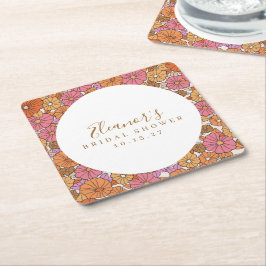 Boho Script Ochre Pink Floral Brautparty Custom Rechteckiger Pappuntersetzer