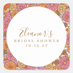 Boho-Script-Ocker-Pink-Blumen-Brautparty individue Quadratischer Aufkleber