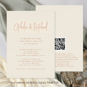 Boho Script QR Code Cream Wedding Luxury Real Folieneinladung