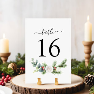 Boho Script Winter Greenery Evergreen Wedding Tischnummer