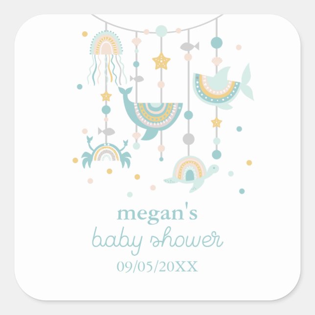 Boho Sea Animal Square Stickers (Vorderseite)