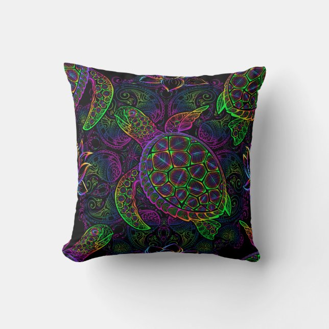 Boho Sea Turtle: Psychedelic Mandala Pattern Kissen (Vorderseite)