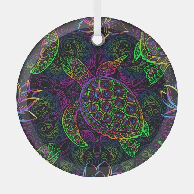 Boho Sea Turtle: Psychedelic Mandala Pattern Ornament Aus Glas (Vorderseite)