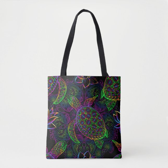 Boho Sea Turtle: Psychedelic Mandala Pattern Tasche (Vorderseite)