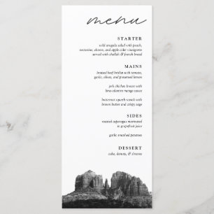 Boho Sedona Arizona Schwarz & Weiß Hochzeitsessen Menükarte