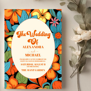 Boho Seventies Retro Floral Wedding Einladung