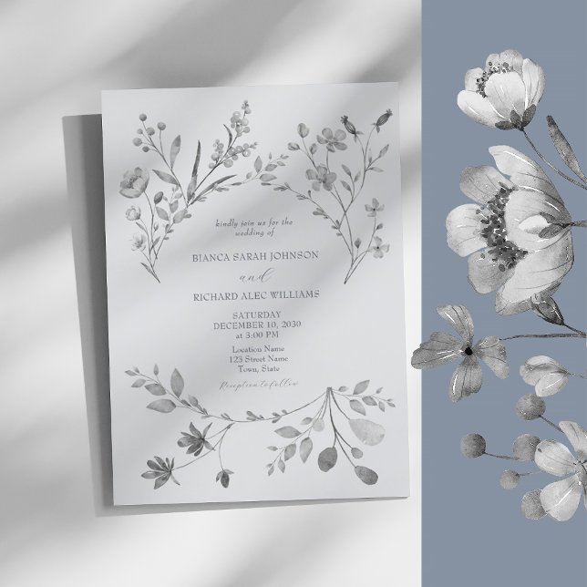 Boho Silber Blaue Hochzeitseinladung Einladung (Von Creator hochgeladen)