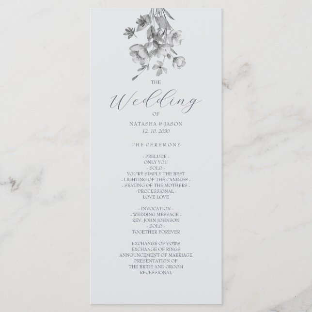 Boho Silver Floral Wedding Programme (Devant)