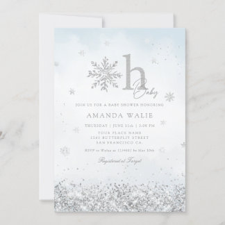 Boho Silver Glitzer Snowflake Winter Baby Dusche Einladung