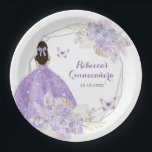 Boho Silver Lila Floral Butterfly Quinceañera Pappteller<br><div class="desc">Boho Silver Lila Floral Butterfly Quinceañera Papierplatte</div>