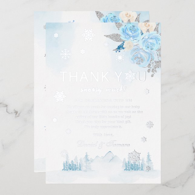 Boho Silver Snowflake Winter Baby Dusche Danke Folieneinladung (Vorderseite/Rückseite)