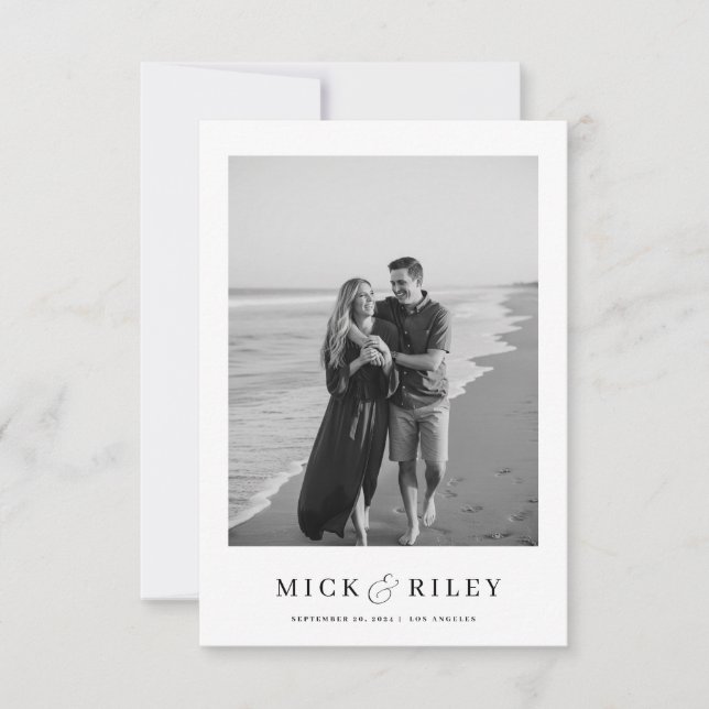 Boho Simple Elegante Text and Foto Wedding Save The Date (Vorderseite)