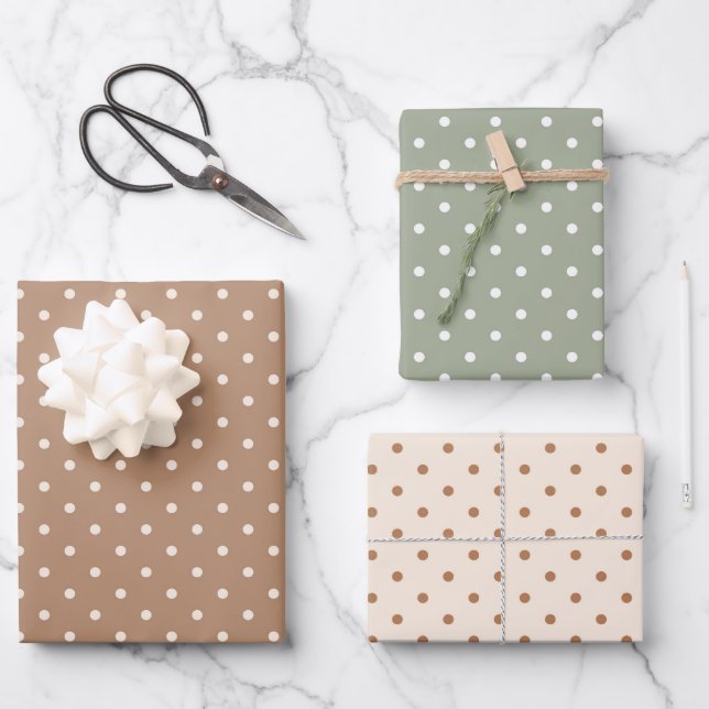 Boho Simple Modern Brown Sage Neutral Polka Dot Geschenkpapier Set (Vorderseite)