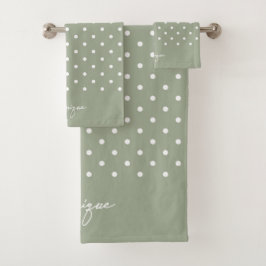 Boho Simple Modern Girly Neutral Polka Dot Sage Badhandtuch Set