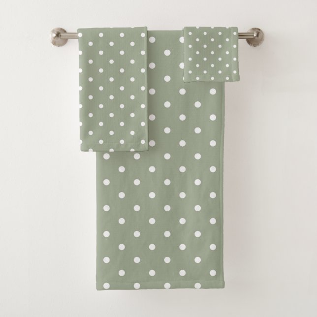 Boho Simple Modern Neutral Polka Dot Sage Green Badhandtuch Set (Insitu)