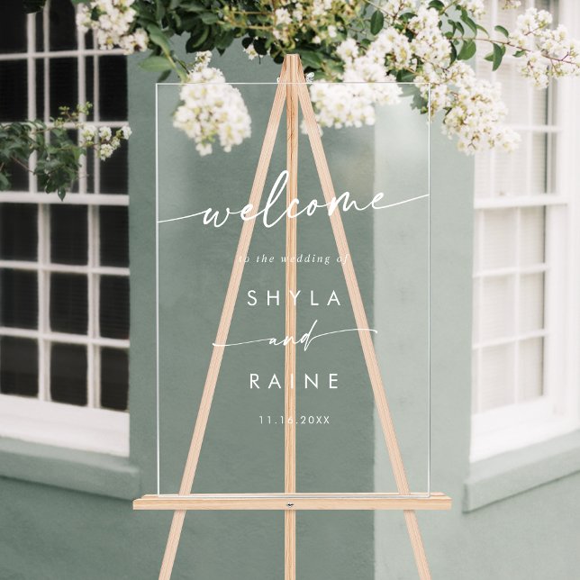 Boho Simple Modern White Clear Wedding Willkommen Acrylschild (Boho Simple Modern White Clear Wedding Welcome Acrylic Sign)
