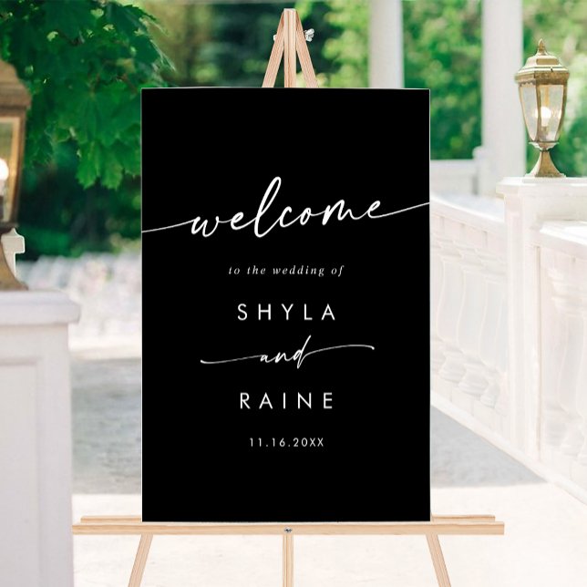 Boho Simple Moderne Blanc Noir Mariage Accueil (Boho Simple Modern White Black Wedding Welcome Acrylic Sign)