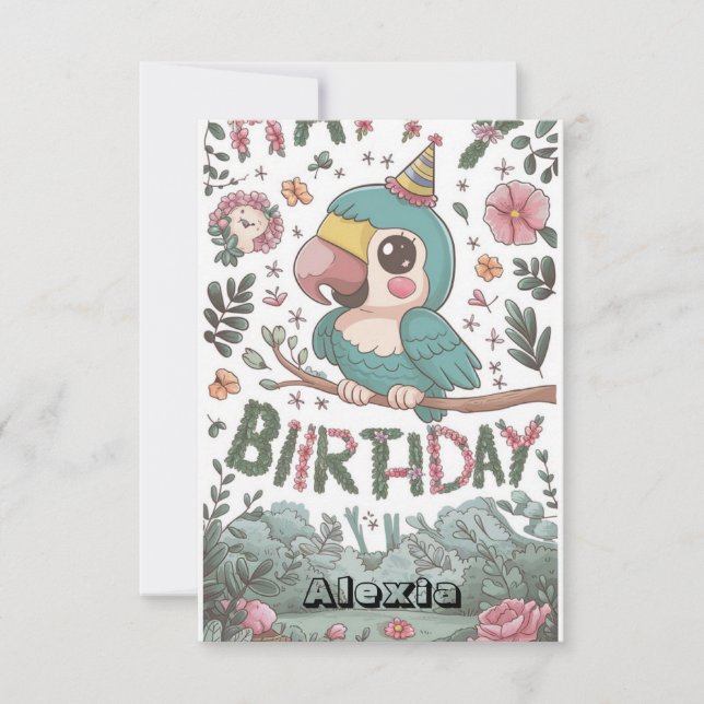 Boho Simple Parrot Digital Geburtstag Karte (Vorderseite)