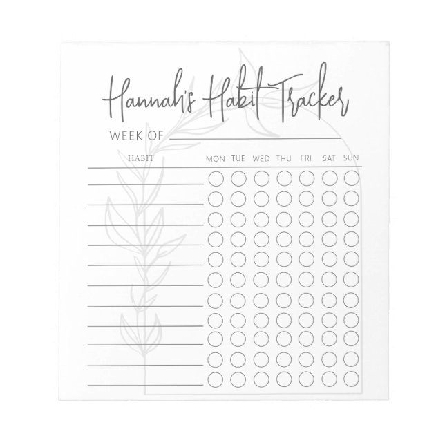Boho Simple Script Weekly Habit Tracker Notepad Notizblock (Vorderseite)
