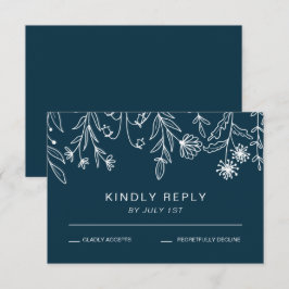 Boho Simple Wildblume Navy Blue Wedding RSVP Karte