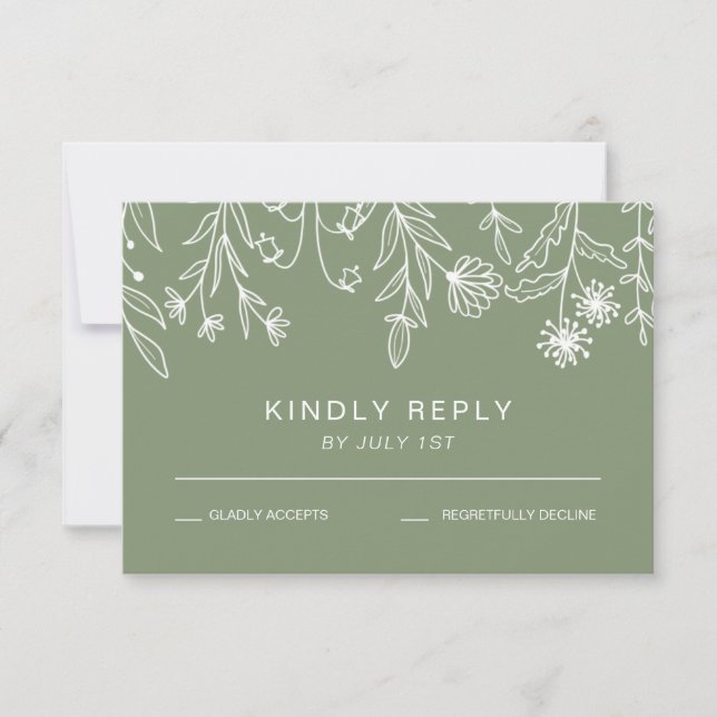 Boho Simple Wildblume Sage Green Wedding RSVP Karte (Vorderseite)