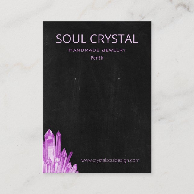 Boho Sinti und Roma Amethyst Crystal Earring Holde Visitenkarte (Vorderseite)