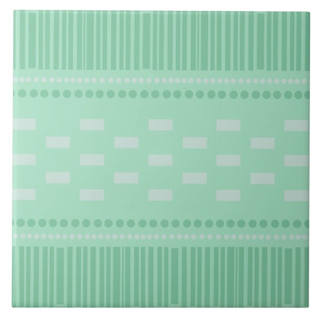 Boho skandinavische Lines Dots Mint Green Fliese (Vorderseite)