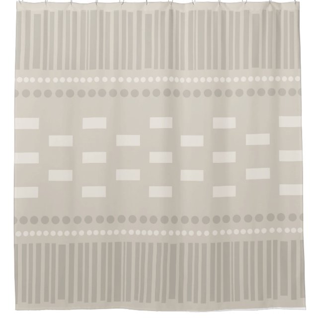 Boho skandinavische Lines Dots Taupe Duschvorhang (Vorderseite)