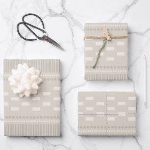 Boho skandinavische Lines Dots Taupe Geschenkpapier Set
