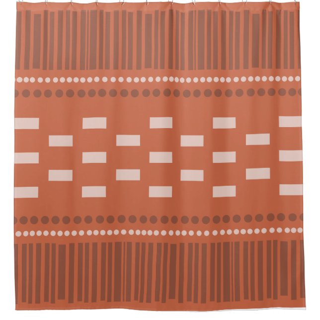 Boho skandinavische Linien Dots Rust Duschvorhang (Vorderseite)
