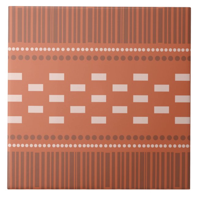 Boho skandinavische Linien Dots Rust Fliese (Vorderseite)